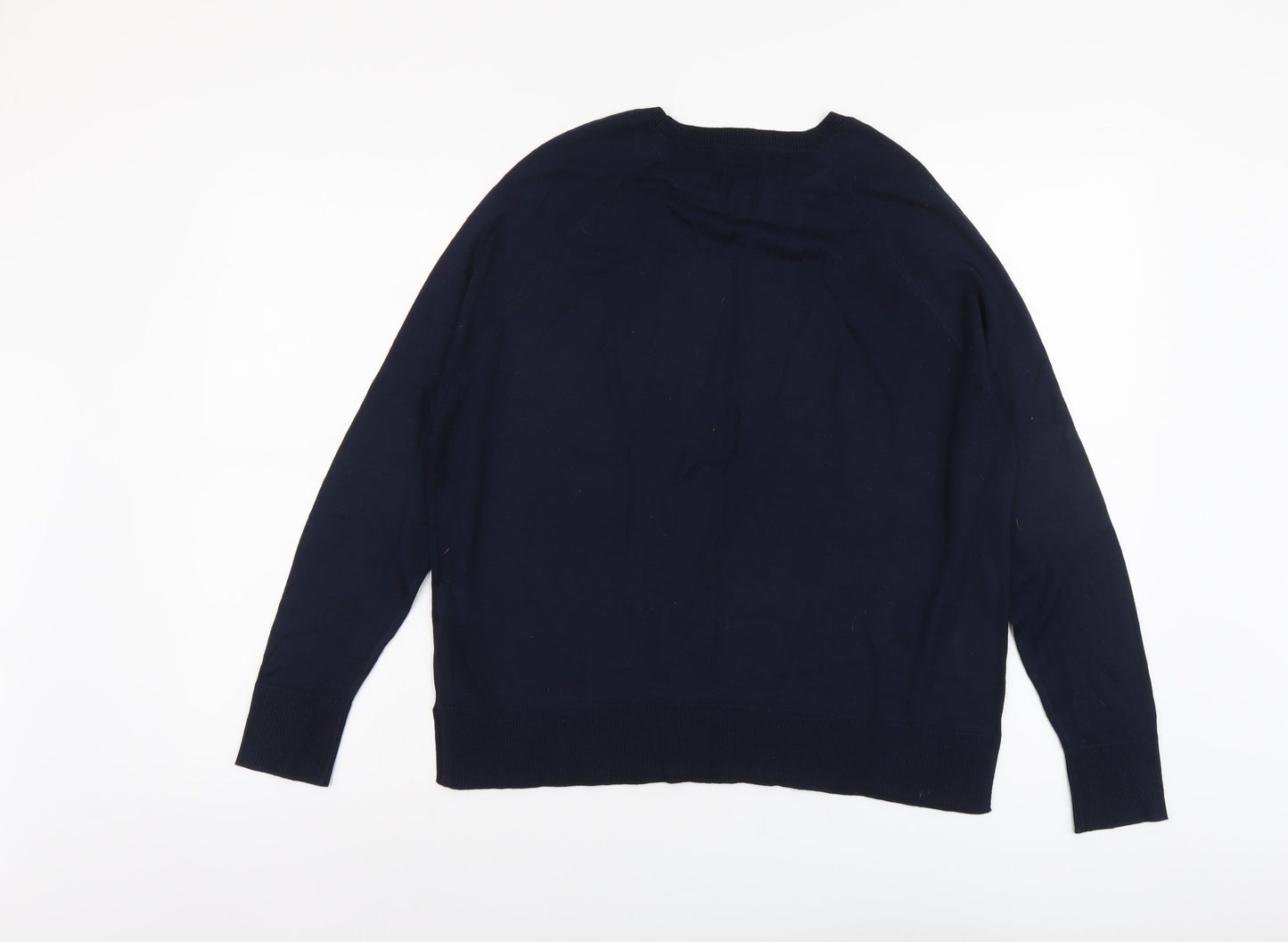 M&Co Womens Blue Scoop Neck Viscose Pullover Jumper Size 14