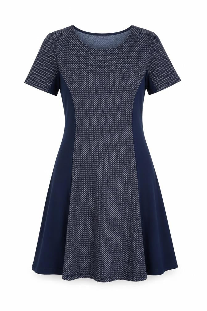 Izabel Womens Blue Geometric Polyester Fit & Flare Size 14 Round Neck Pullover