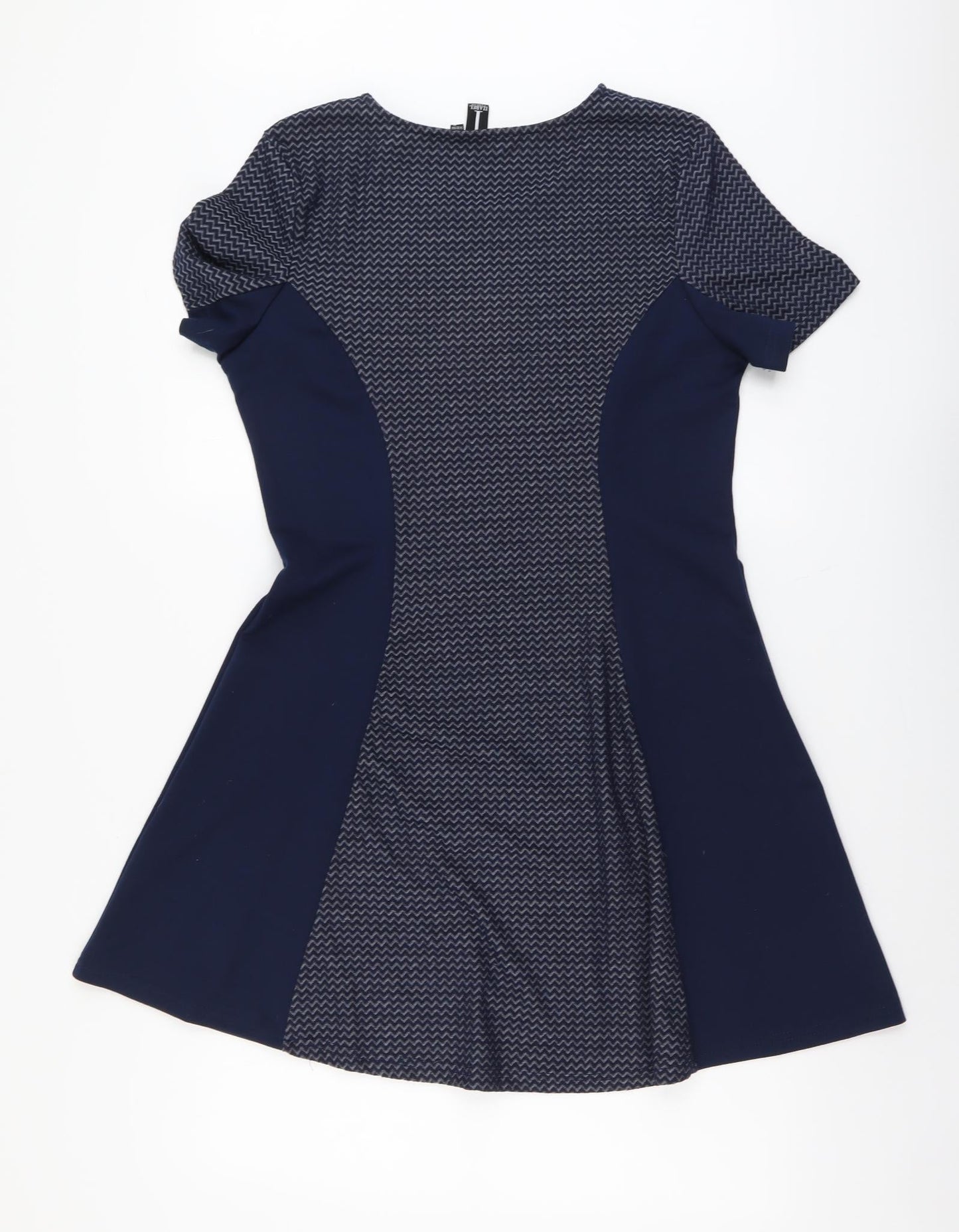 Izabel Womens Blue Geometric Polyester Fit & Flare Size 14 Round Neck Pullover