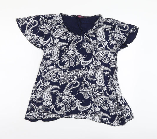 Style Plus Womens Blue Geometric Viscose Basic T-Shirt Size M Round Neck