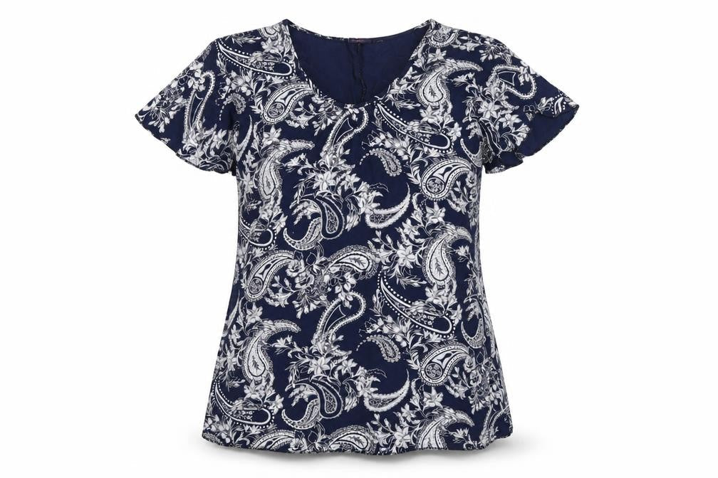 Style Plus Womens Blue Geometric Viscose Basic T-Shirt Size M Round Neck