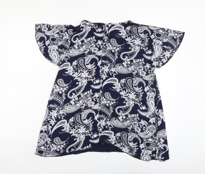 Style Plus Womens Blue Geometric Viscose Basic T-Shirt Size M Round Neck