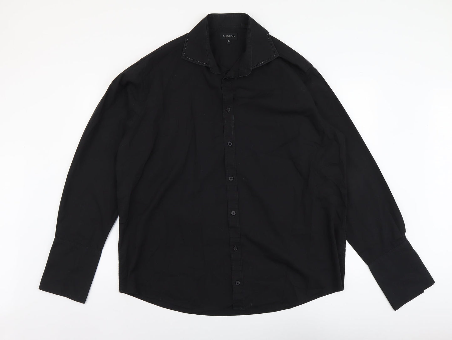 Burton Mens Black Cotton Button-Up Size 18 Collared Button