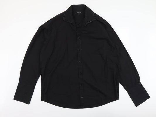 Burton Mens Black Cotton Button-Up Size 18 Collared Button