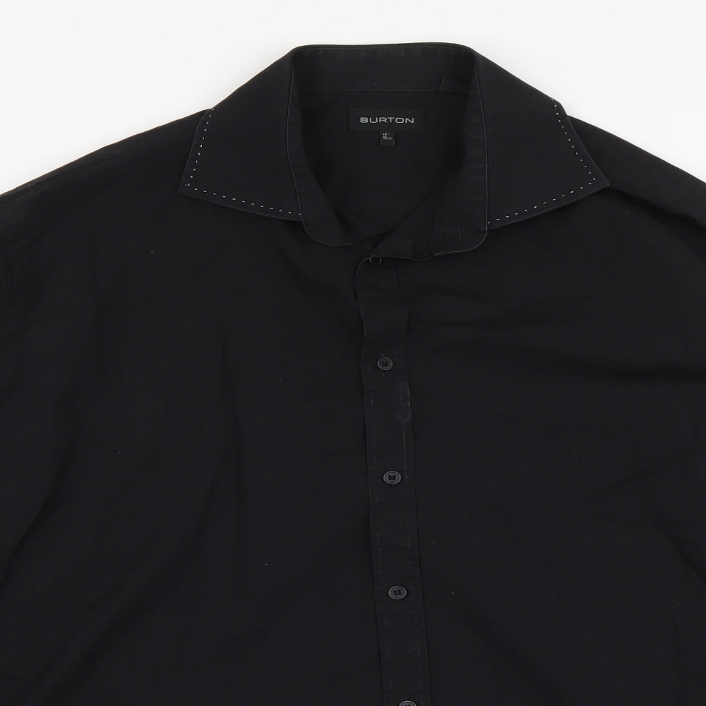 Burton Mens Black Cotton Button-Up Size 18 Collared Button