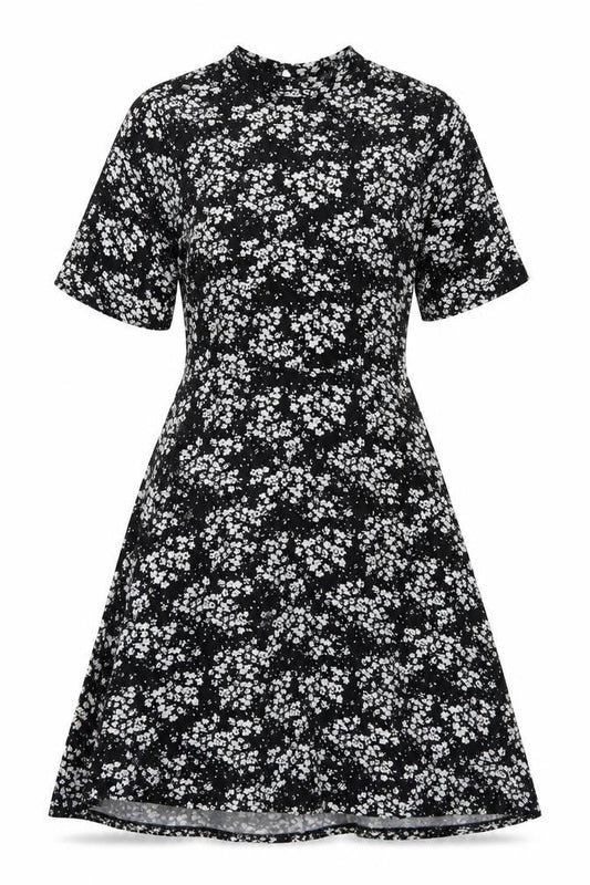 Peacocks Womens Black Floral Viscose A-Line Size 10 Mock Neck Button