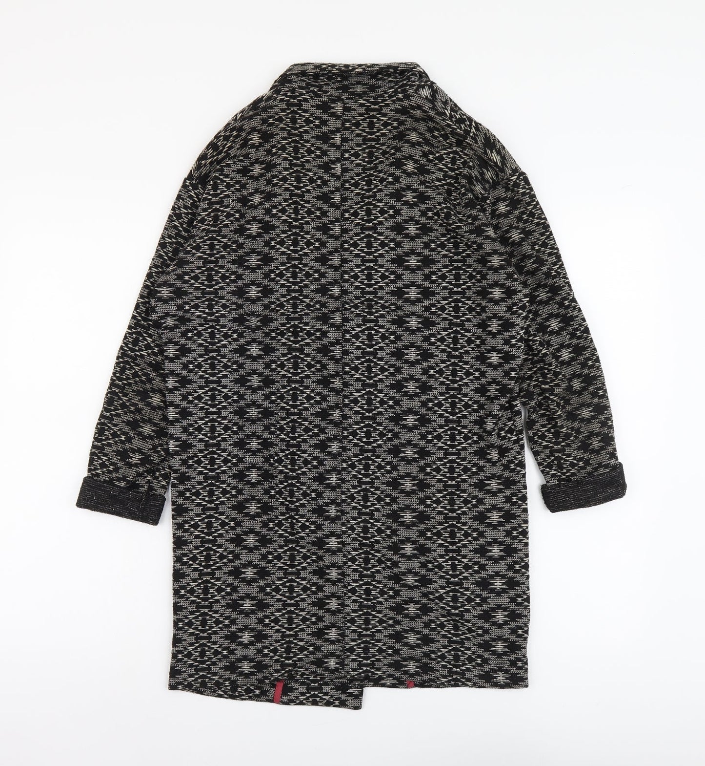 Miss Selfridge Womens Black Geometric Overcoat Coat Size 8 Hook & Eye