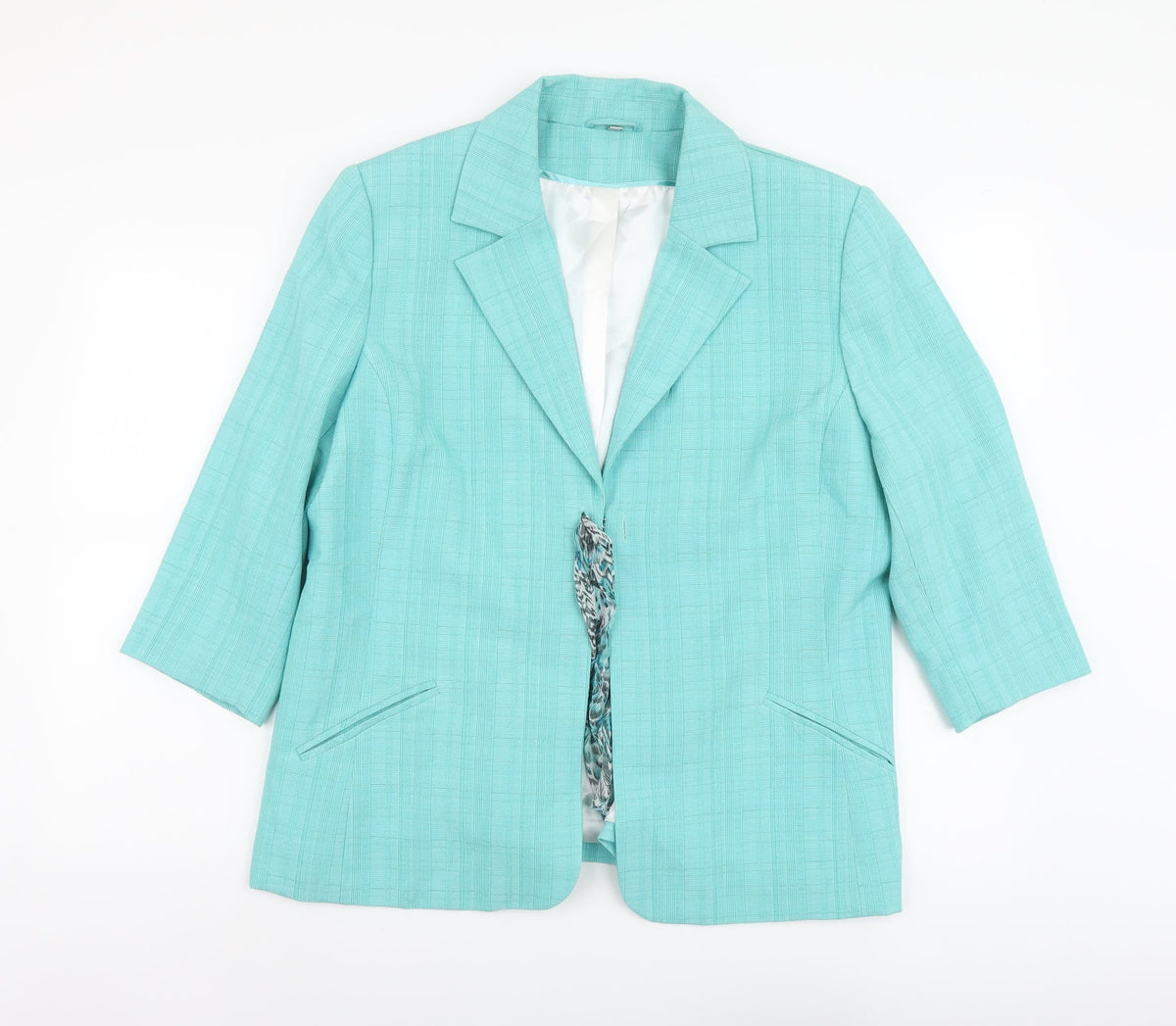Anna Rose Womens Blue Geometric Overcoat Blazer Size 18 Hook & Eye