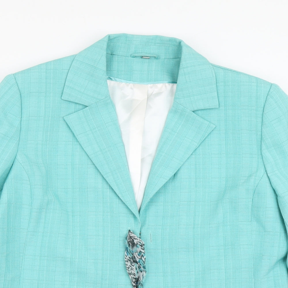 Anna Rose Womens Blue Geometric Overcoat Blazer Size 18 Hook & Eye