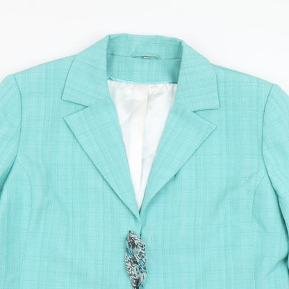 Anna Rose Womens Blue Geometric Overcoat Blazer Size 18 Hook & Eye