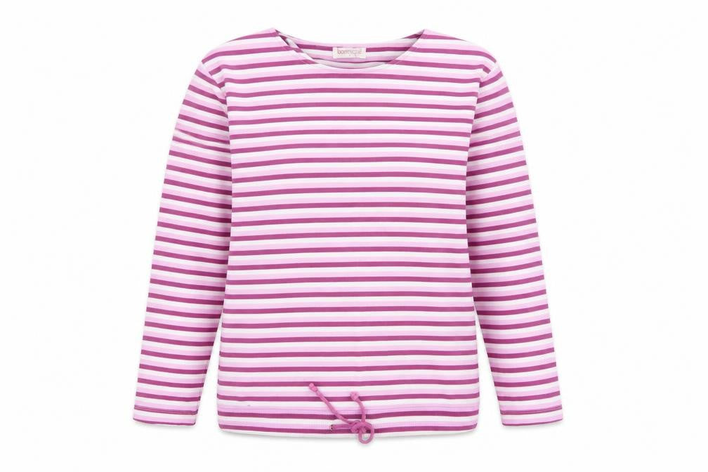 Bonmarché Womens Purple Striped Polyester Basic T-Shirt Size S Round Neck