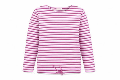 Bonmarché Womens Purple Striped Polyester Basic T-Shirt Size S Round Neck
