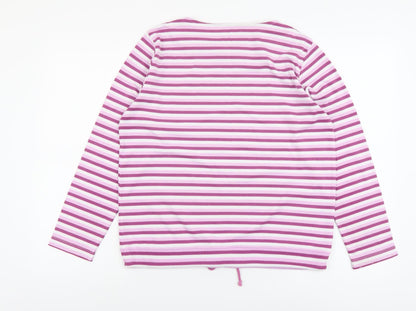 Bonmarché Womens Purple Striped Polyester Basic T-Shirt Size S Round Neck