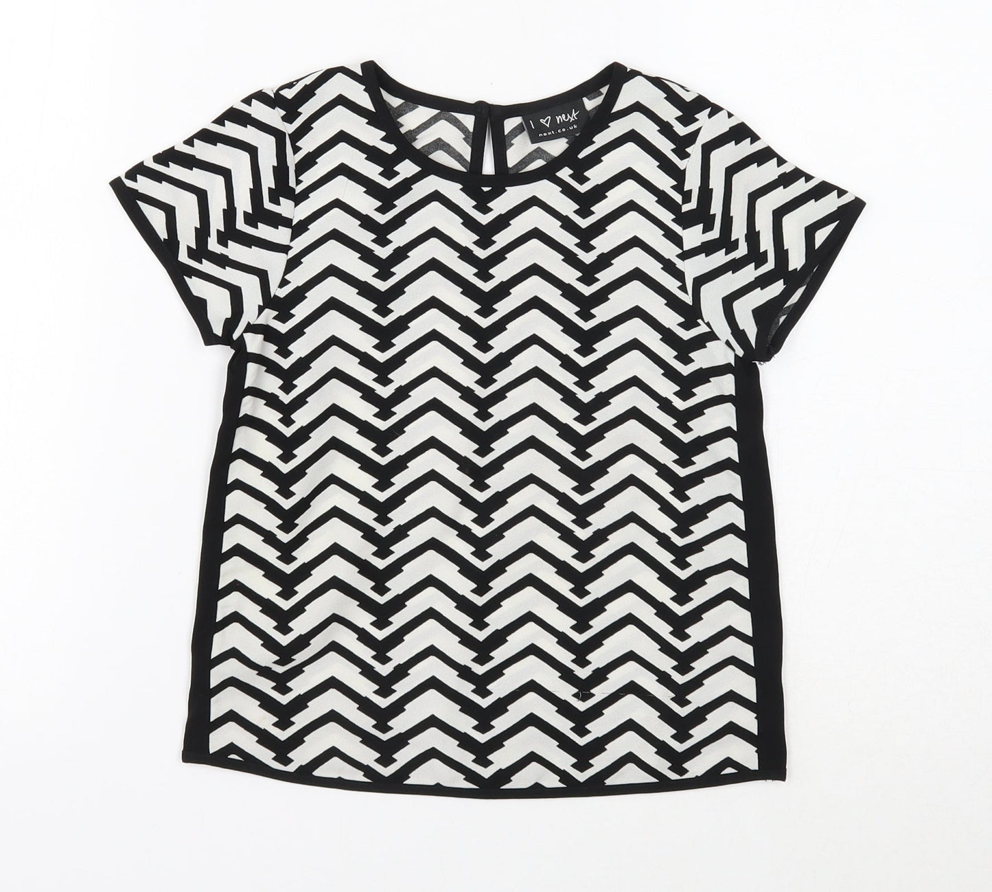 NEXT Girls White Geometric Polyester Basic Blouse Size 6 Years Round Neck Button