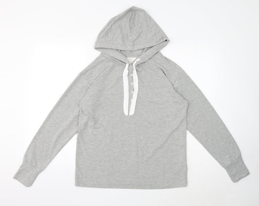 NEXT Womens Grey Striped Polyester Pullover Hoodie Size S Button
