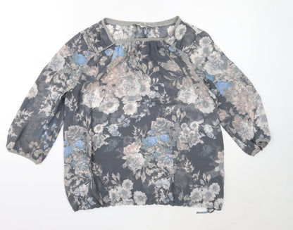 Next Womens Grey Geometric Polyester Basic Blouse Size 12 Round Neck