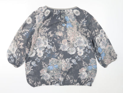 Next Womens Grey Geometric Polyester Basic Blouse Size 12 Round Neck