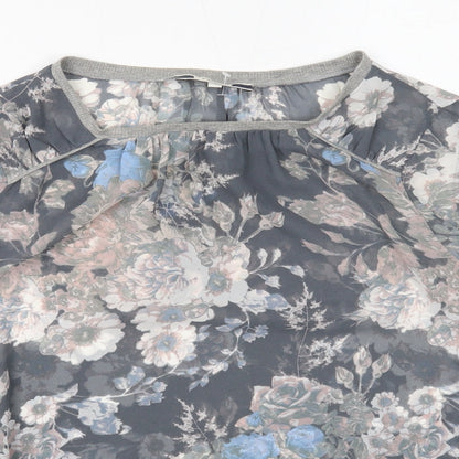 Next Womens Grey Geometric Polyester Basic Blouse Size 12 Round Neck