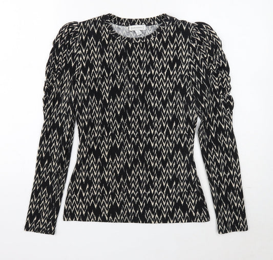 Warehouse Womens Black Scoop Neck Geometric Polyester Pullover Jumper Size 6 - Sleeve Ruching