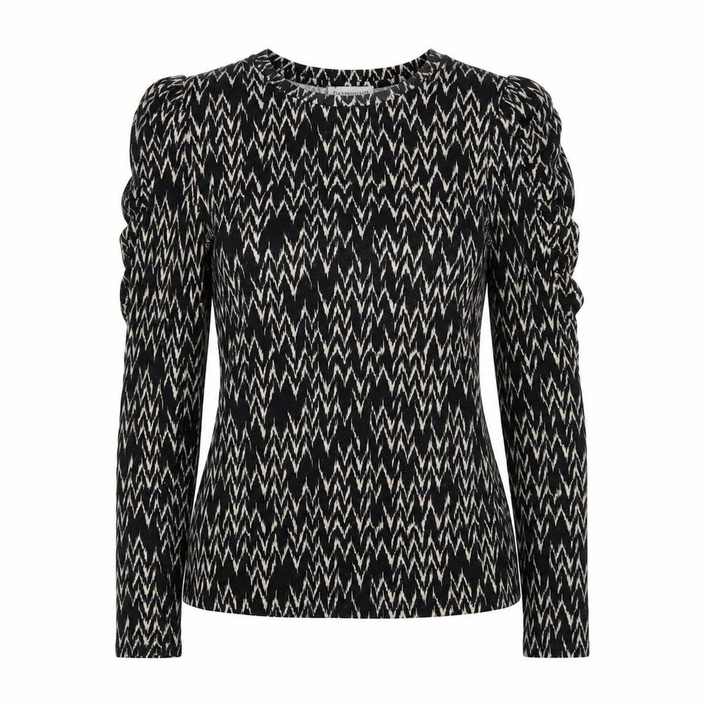 Warehouse Womens Black Scoop Neck Geometric Polyester Pullover Jumper Size 6 - Sleeve Ruching