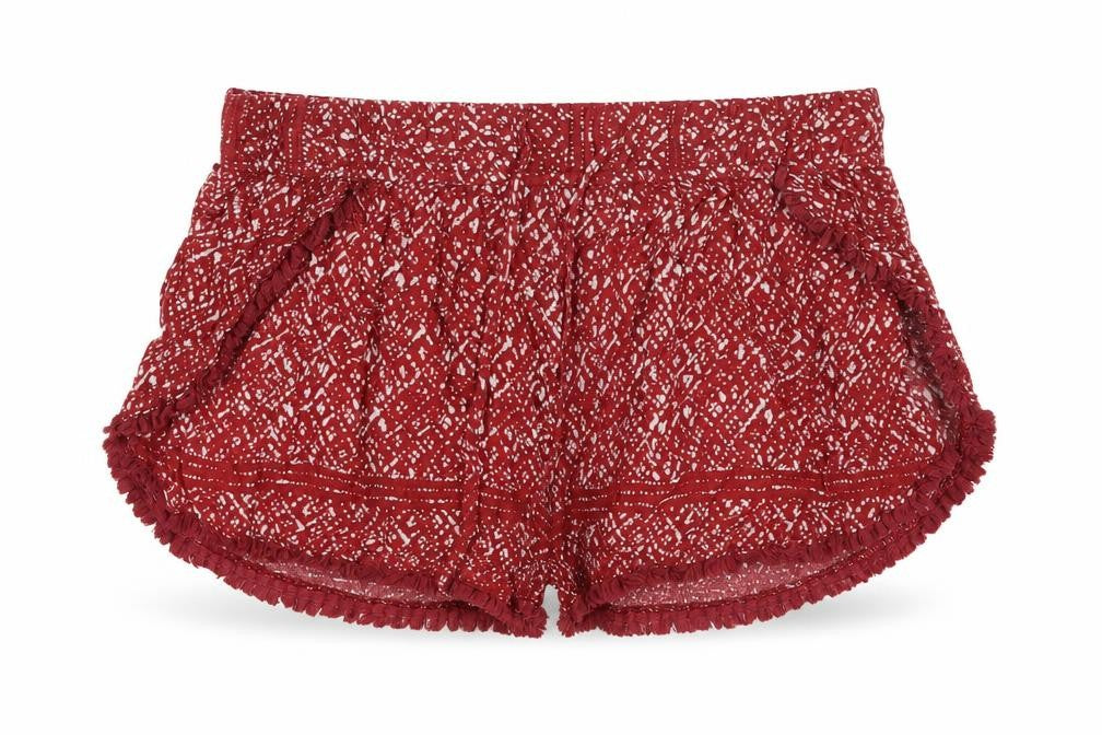 Ecote Womens Red Geometric Viscose Hot Pants Shorts Size M Regular Pull On