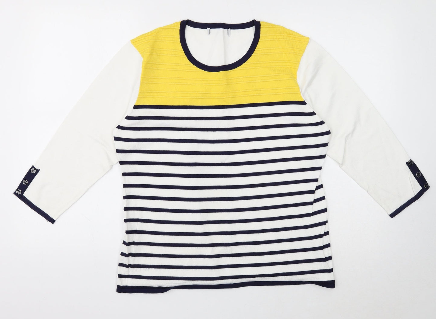 Preworn Womens White Scoop Neck Striped Viscose Pullover Jumper Size L - Size L-XL