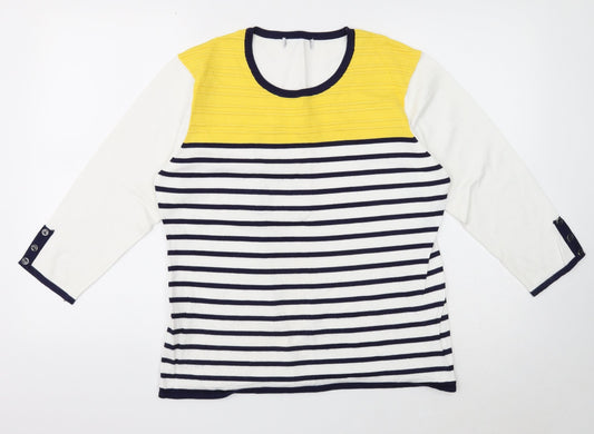 Preworn Womens White Scoop Neck Striped Viscose Pullover Jumper Size L - Size L-XL