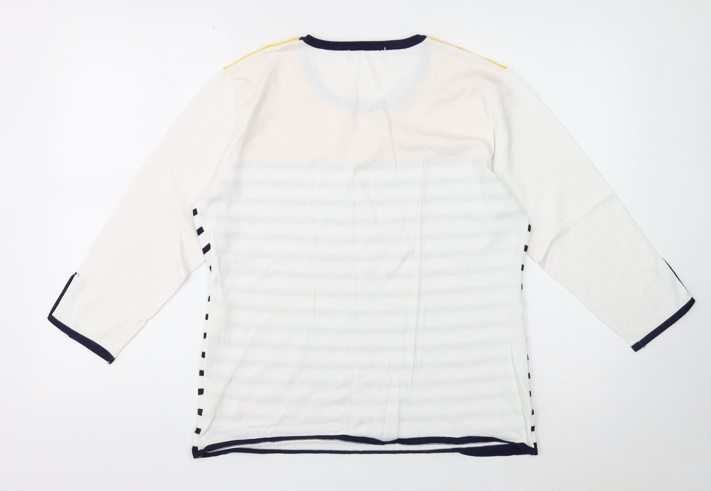 Preworn Womens White Scoop Neck Striped Viscose Pullover Jumper Size L - Size L-XL