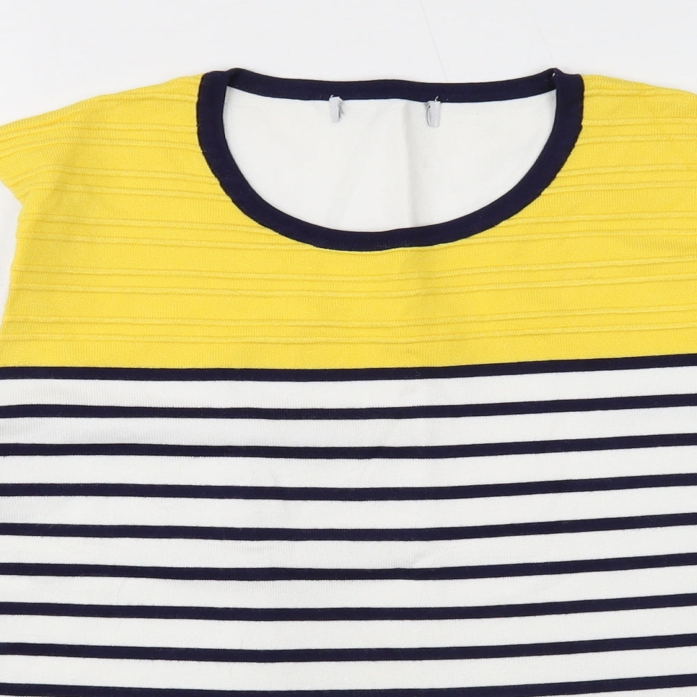 Preworn Womens White Scoop Neck Striped Viscose Pullover Jumper Size L - Size L-XL