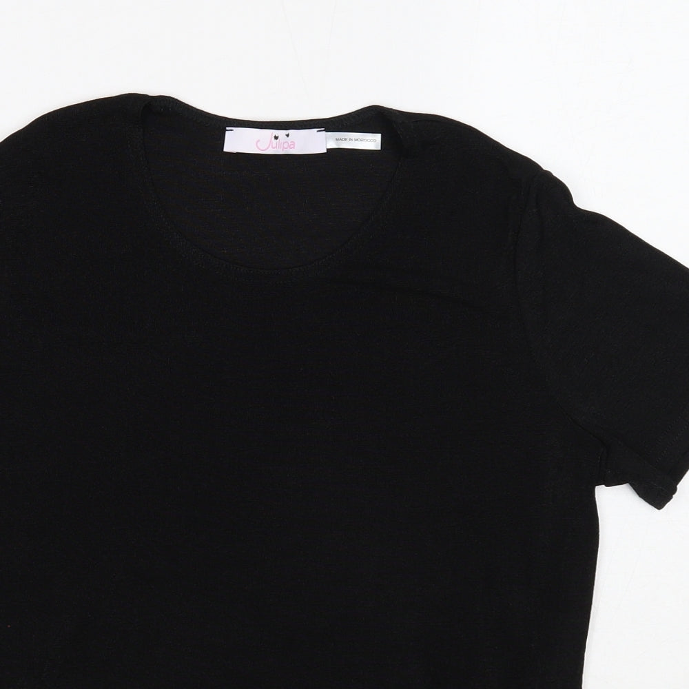 Julipa Womens Black Polyester Basic T-Shirt Size 8 Round Neck