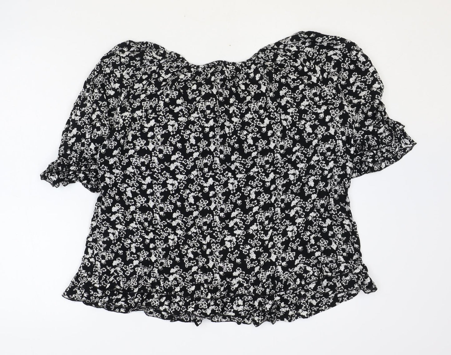 Dorothy Perkins Womens Black Geometric Viscose Basic Blouse Size 12 Round Neck