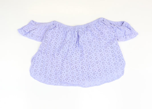 ASOS Womens Blue Floral 100% Cotton Basic Blouse Size 8 Boat Neck