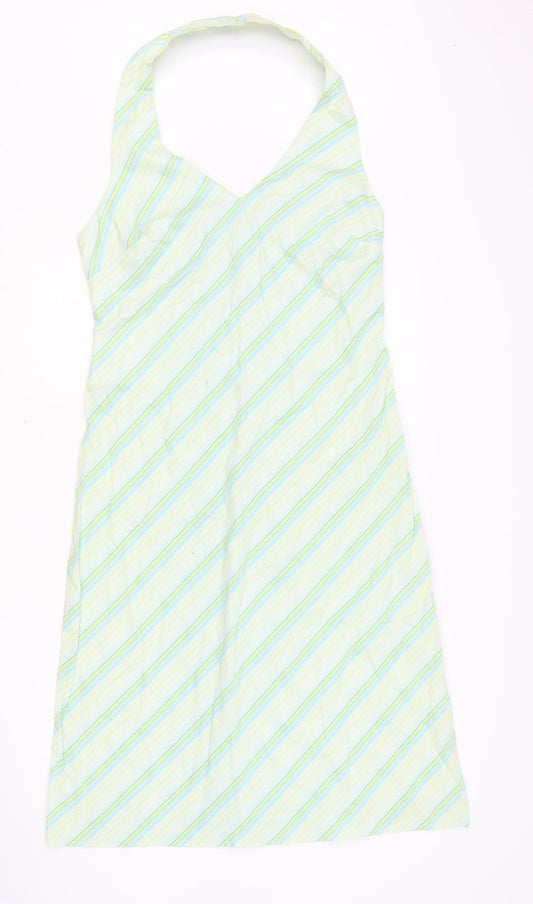 X-Mali Womens Multicoloured Striped Cotton Tank Dress Size L Halter Zip