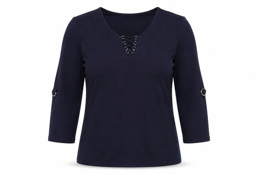 Rockmans Womens Blue Polyester Basic T-Shirt Size S V-Neck