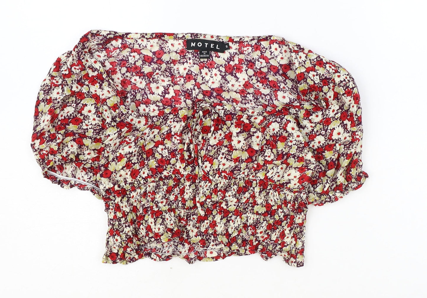 Motel Womens Multicoloured Geometric Viscose Cropped T-Shirt Size S Square Neck