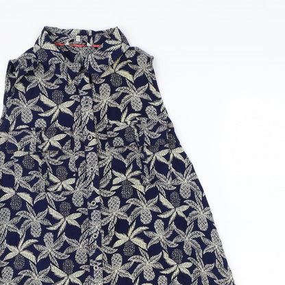 Dickins & Jones Womens Blue Geometric Viscose Basic Blouse Size 12 V-Neck