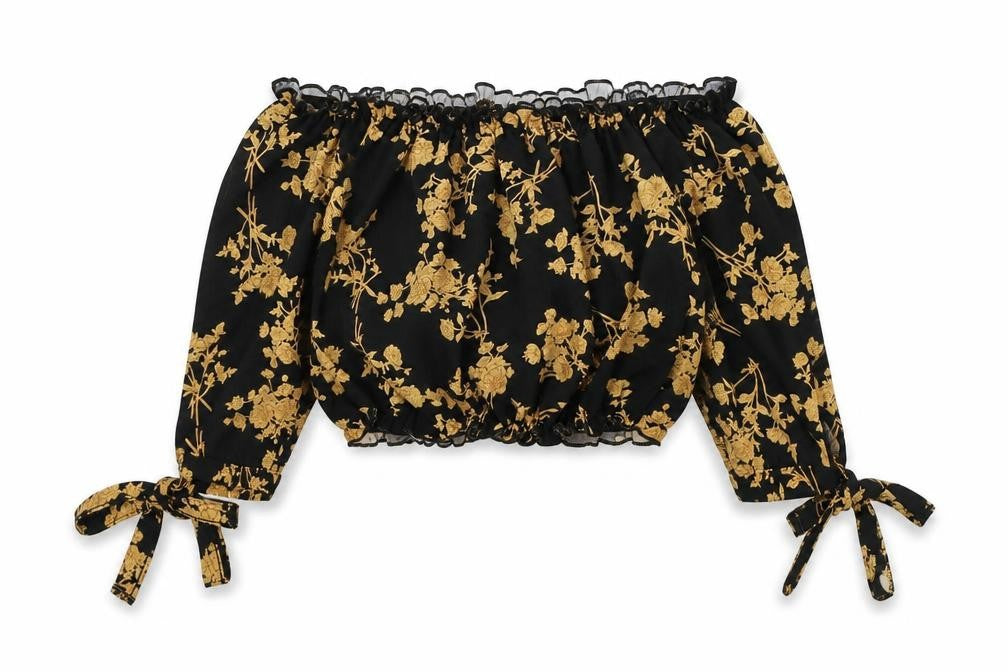Miss L Womens Black Floral Polyester Cropped Tank Size 6 Off the Shoulder