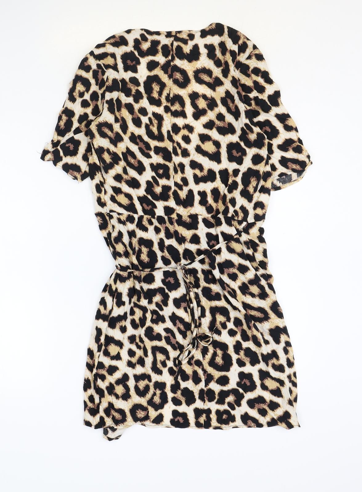 H&M Womens Brown Animal Print Viscose Wrap Dress Size XS V-Neck Tie - Leopard Print