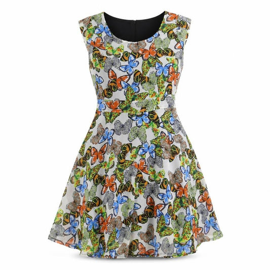 Iska Womens Multicoloured Floral Polyester Fit & Flare Size 8 Scoop Neck Pullover - Butterfly