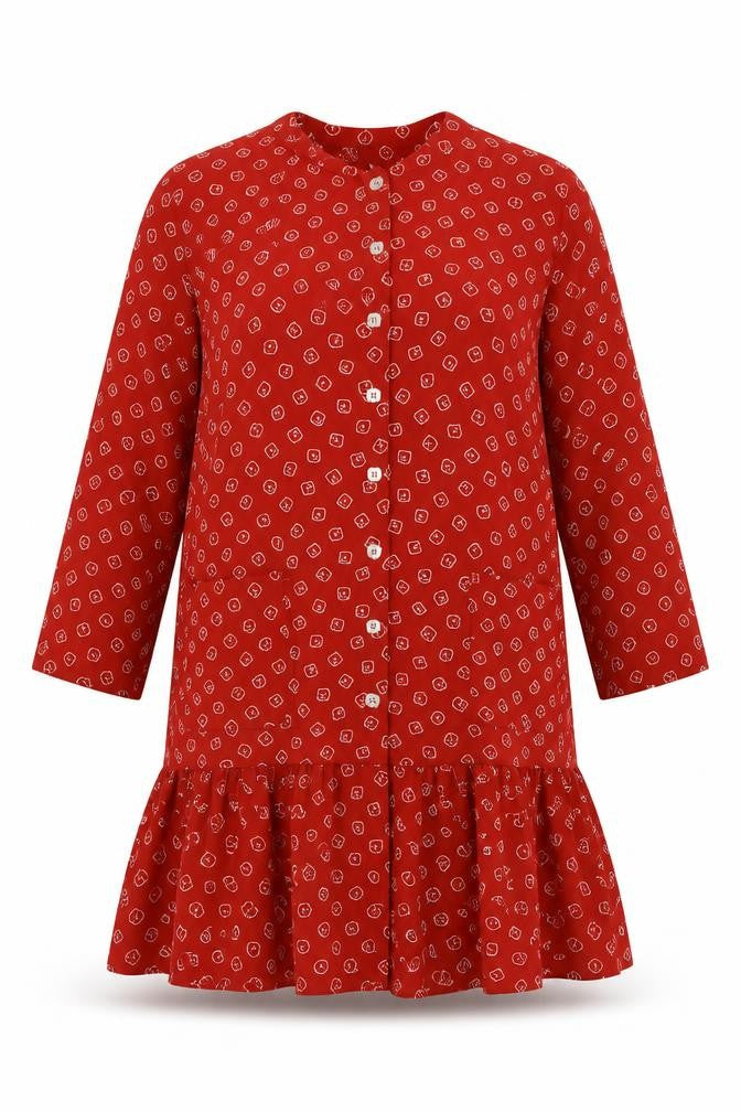 Liz Clayborne Womens Red Geometric Polyester Fit & Flare Size 12 Round Neck Button
