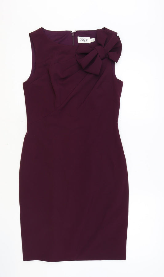 Eliza J Womens Purple Polyester A-Line Size 8 Round Neck Zip