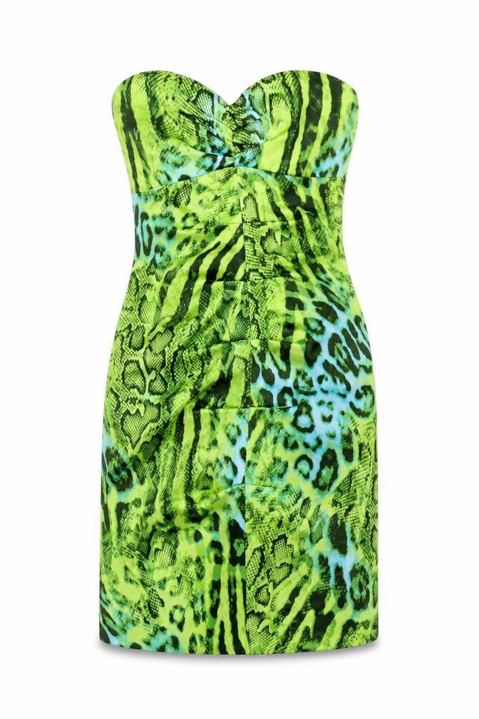 Jump Apparel Womens Green Animal Print Polyester Bodycon Size 6 Sweetheart Zip - Snakeskin Pattern