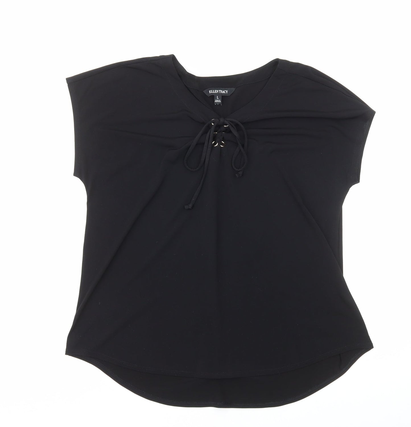 Ellen Tracy Womens Black Viscose Basic Blouse Size L V-Neck