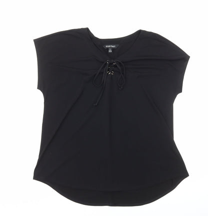 Ellen Tracy Womens Black Viscose Basic Blouse Size L V-Neck