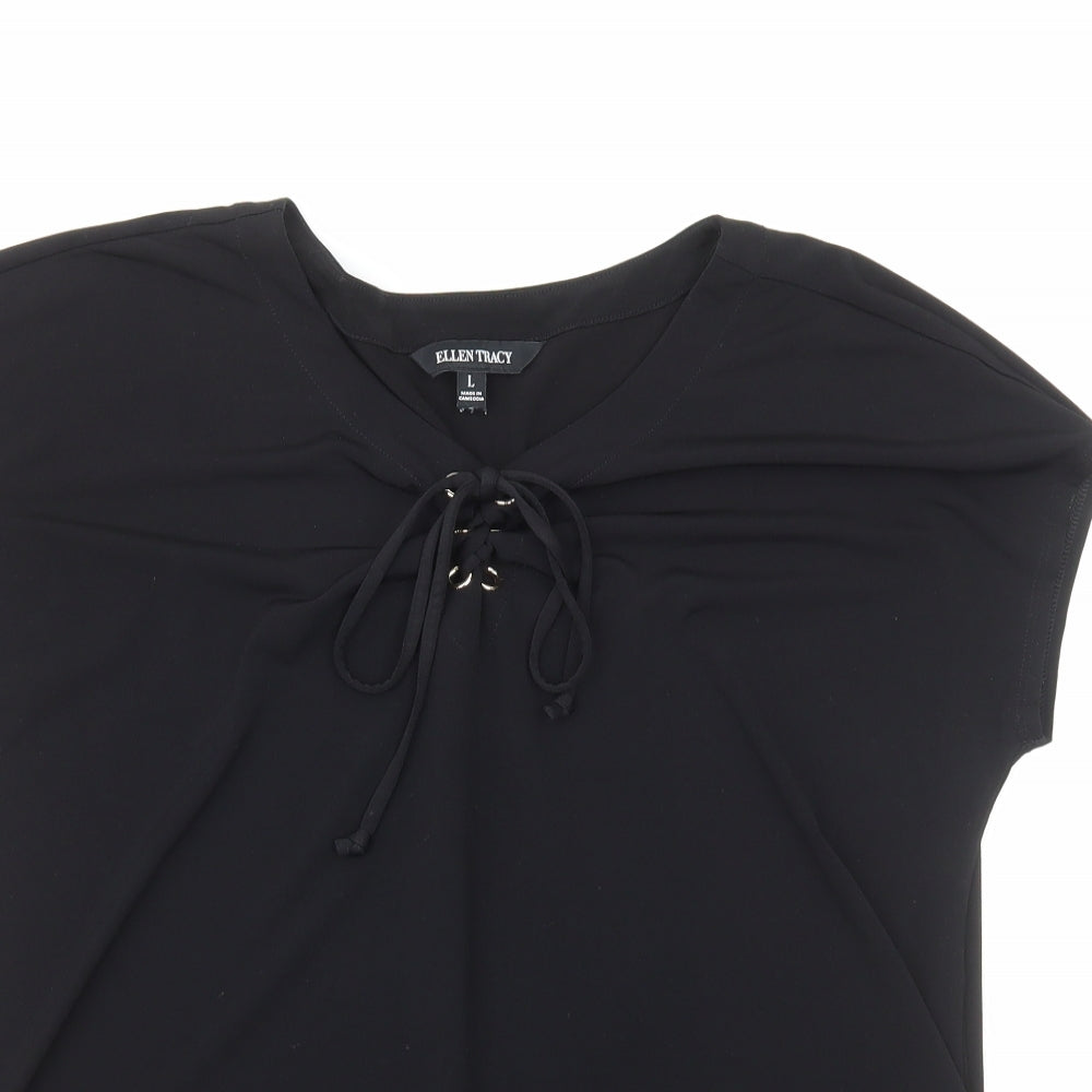 Ellen Tracy Womens Black Viscose Basic Blouse Size L V-Neck