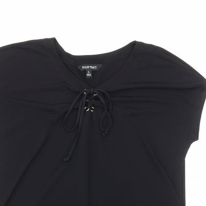 Ellen Tracy Womens Black Viscose Basic Blouse Size L V-Neck