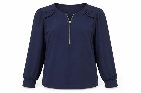 Vallis Womens Blue Polyester Basic Blouse Size L Round Neck