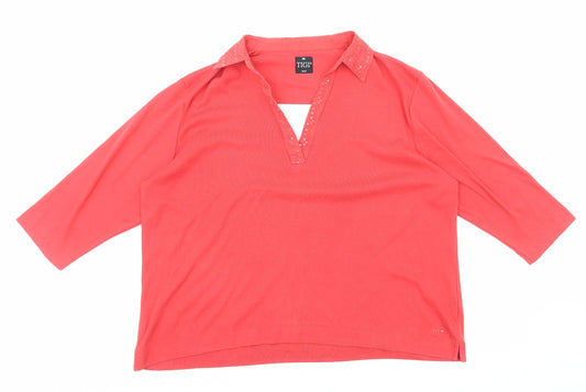 TIGI Womens Red Polyester Basic T-Shirt Size 18 Collared