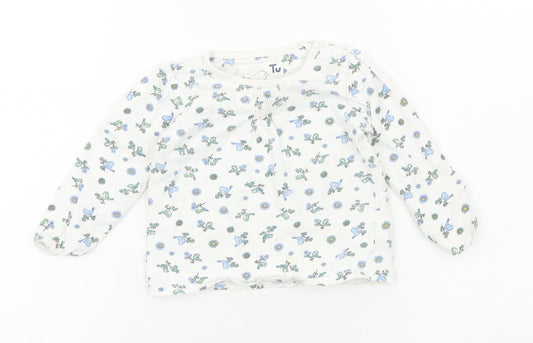 TU Girls White Floral Cotton Basic T-Shirt Size 6-9 Months Round Neck Pullover