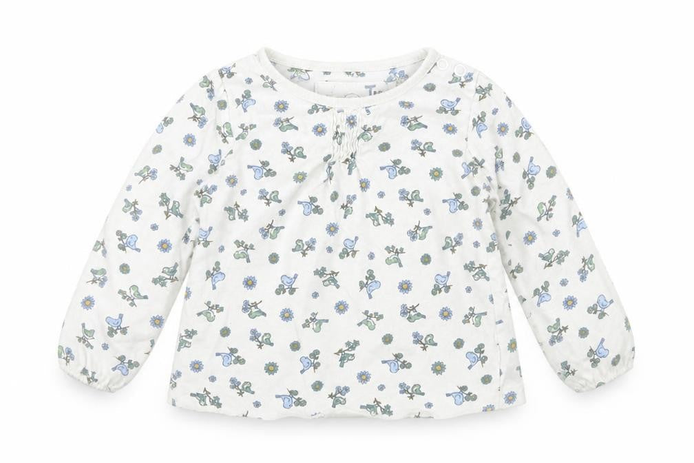 TU Girls White Floral Cotton Basic T-Shirt Size 6-9 Months Round Neck Pullover